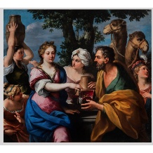 <p>Paolo Gerolamo Piola (Genova 1666 - 1724), "Eleazzaro al pozzo offre gioielli a Rebecca", olio su tela, cm 158x176. Scheda attributiva di Anna Orlando&nbsp;</p> <i>Antichità Giglio</i>